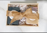 wooden box gift set with handmade soap this set includes beer soap with activated charcoal and black raspberry vanilla 